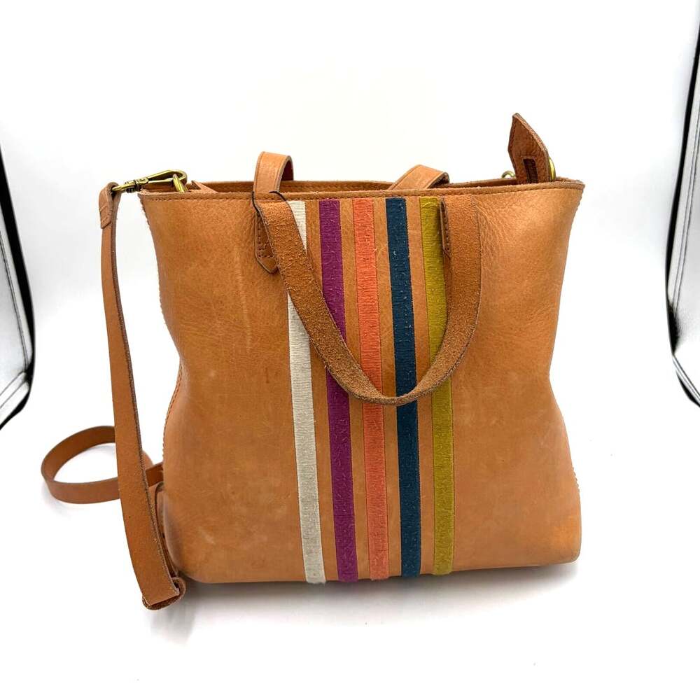 Brown Madewell rainbow stripe cross body Leather tote